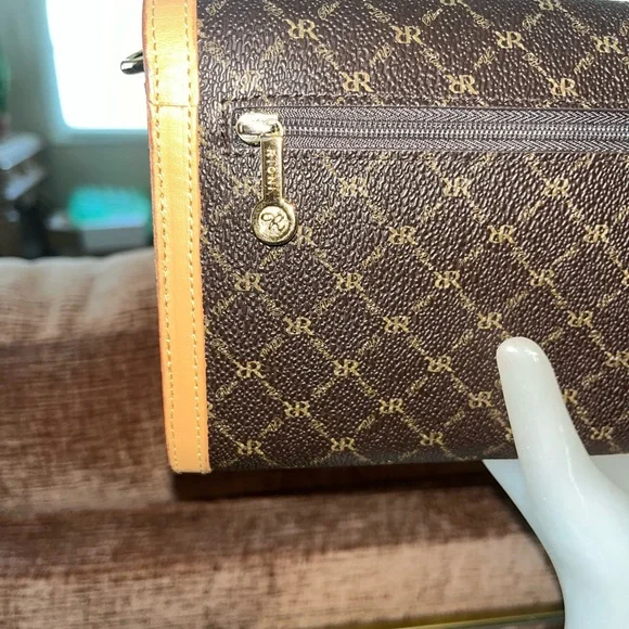 Rioni Brown and Tan Clutch with Gold Detail - Picture 3 of 6